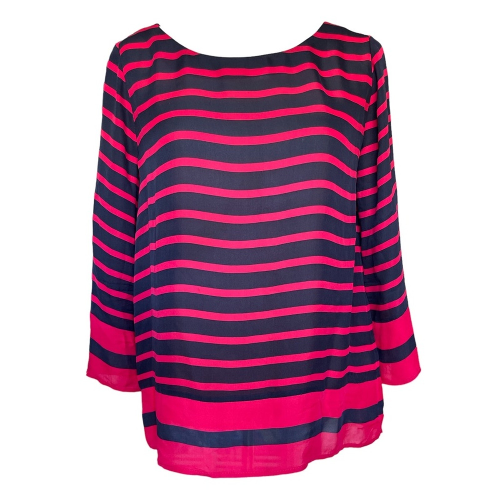 Joie Pink & Navy Blue Stripes Silk Boat Neck Top S